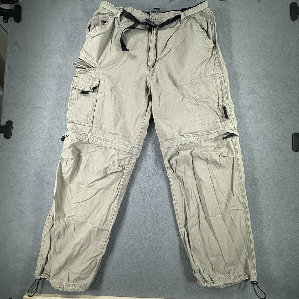 Plugg Cargo Pants Mens Large Beige Convertible Zip Off Belted Pockets Workwear